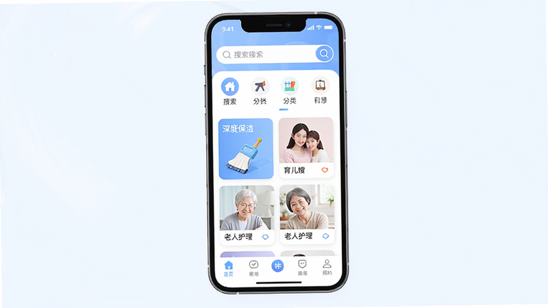 ����Ϊ�ֻ���ĻչʾС��ķ����ƽ̨APP��ҳ���棬��������������Ϊ�������ͷ���ͼ�꣬�в�չʾ����ȱ��ࡱ��������ɩ���������˻������ȷ���Ƭ���ײ�Ϊ��������������ִ���ϸ�ڰ�����͵���ɫ��ɫ���Ͱ�ɫ���������ʸ��壬�ɾ����޶���Ԫ��