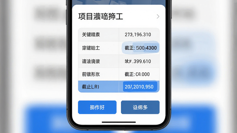 移动端详情页截图,主体为项目详情卡片,布局紧凑,顶部为项目名称,中部为关键参数表格,底部为操作按钮,风格简约商务,细节处有蓝色高亮强调截止时间,画质清晰,干净,无多余元素