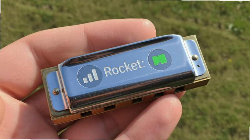 主体为HUA: pocket harmonica在飞行模式下的运行画面,布局简洁,风格户外休闲,细节显示无信号图标和绿色播放状态,画质明亮,干净无干扰元素