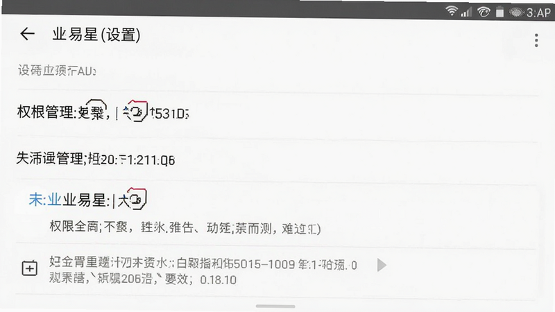 业易星APP在安卓手机上的运行界面截图,显示设置页面,突出权限管理选项,界面清晰,文字可读,背景干净,无干扰元素