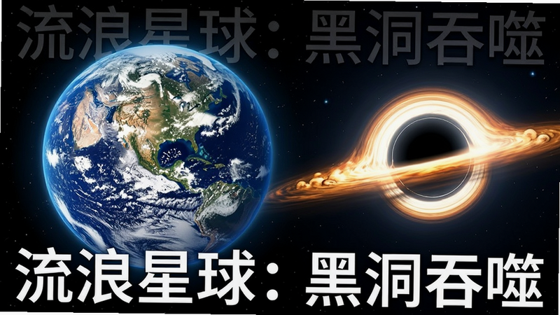 主体为地球与远处黑洞的对比图,地球完好无损,黑洞遥远且小,传达
