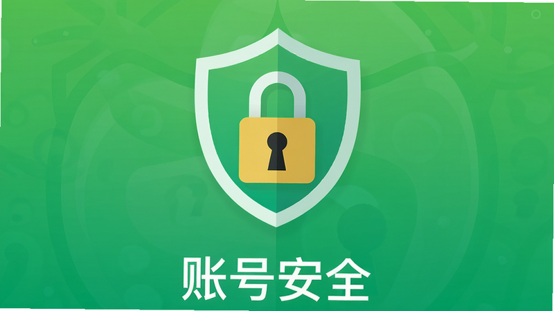 主体为手机安全锁图标,布局为居中显示,背景为绿色渐变,象征安全,风格为扁平化设计,细节展示盾牌与锁孔结合,画质高清,干净,无多余元素,文字“账号安全”位于下方
