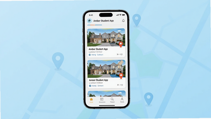 ����Ϊһ��������ʾ�������ֻ�����Ļ����չʾ�� Amber Student App �Ľ��棬��������͵�ǳ��ɫ���䣬�������������ķ�Դ��Ƭ�͵�ͼ��λͼ�꣬�������ִ���Լ����ƽ����ƣ�UI Ԫ�������ɼ����������ݼ�࣬���ʸ��壬�޶���װ��Ԫ�أ��ɾ�����