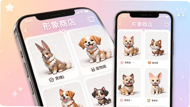 ����һ�ų��������̵����ͼ������Ϊ�ֻ��ڵ���Ʒ�б���չʾ�����������ģ�ͣ�����Ϊ��ͽ��䣬������չʾ�磬ϸ�ڷḻ�����廭�ʣ�������Ԫ�أ����ֱ�עΪ�������̵ꡱ
