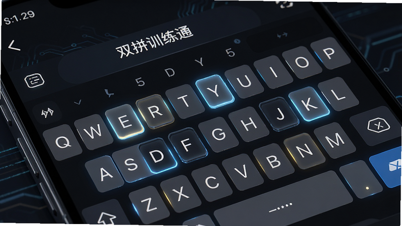 ����Ϊ�ֻ�������д��չʾ��˫ƴѵ��ͨ���ļ�λѧϰģ�飬����ΪQWERTY���̲��֣����ְ����������������Ϊ��ɫģʽ�����Ƽ���ǿ��ϸ������������8k���ɾ�