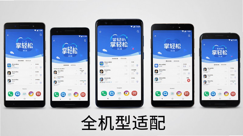 展示多部不同品牌的安卓手机并排摆放,屏幕上均显示
