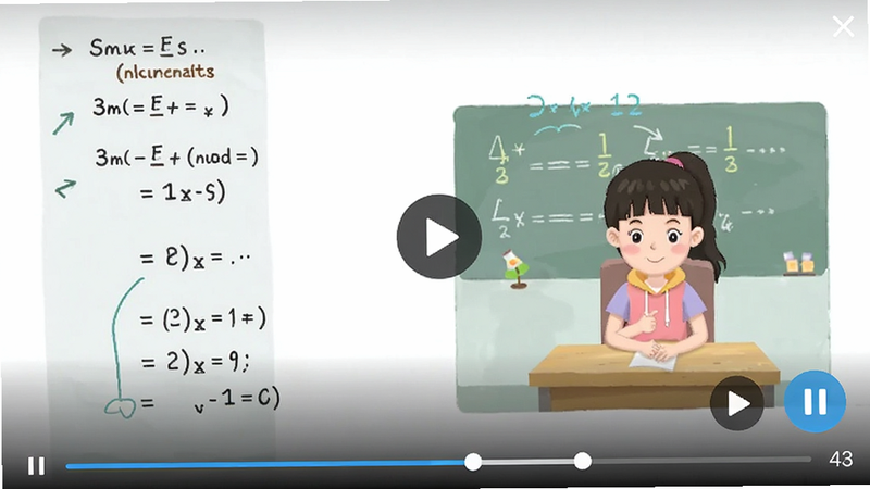��˼����APP��Ƶ���Ž��棬��ʾ��ѧ���ⲽ�趯�������½��в���/��ͣ��ť�ͽ������������࣬�۽����ݣ����壬�޹��