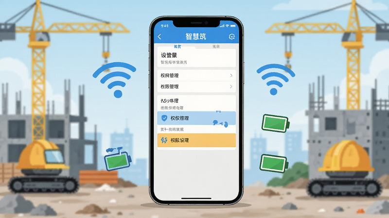 չʾһ�������ֻ����ڹ��ر����У���Ļ��ʾ���ǻ�����APP�����ý��棬������ʾȨ�޹���ѡ���Χ������Wi-Fi�ź�ͼ��͵�ص���ͼ�꣬��������������Ż�������ƽ����ɫ�����������壬�ɾ����޶���Ԫ�أ�������ȷ���Ű�������ϸ�ڷḻ�����ʼ�