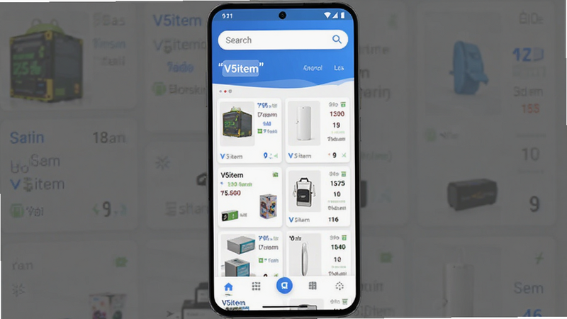 ����ΪV5item��׿Ӧ�õ��������ͼ�����ֲ��ÿ�Ƭʽ��ƣ�������ʾ���������в�չʾ��Ʒ�б������������ײ�Ϊ������������ִ���Լ��������ɫ��ϸ�����������壬�ɾ����޶���Ԫ�أ����ּ�����