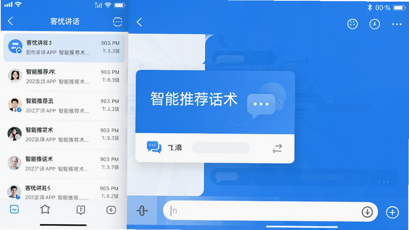 ����Ϊ���ǽ�APP����ȫ��չʾ������������Ϊ���Ự�б����Ҳ������촰�ڣ��Ű���ñ�ƽ���ִ����ϸ�ڰ�������״̬����ʾ�ź���������м�����ͻ����ʾ�������Ƽ���������Ƭ���ײ�Ϊ���������ɫ��Ϊ�Ƽ������ɫ���䣬���ʸ��壬�ɾ����޶���Ԫ��