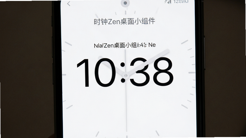 手机屏幕界面,展示“时钟Zen桌面小组件”的极简数字时钟,布局居中,排版留白充足,风格扁平化,细节体现字体渲染的光滑度,画质高清,干净,无多余元素