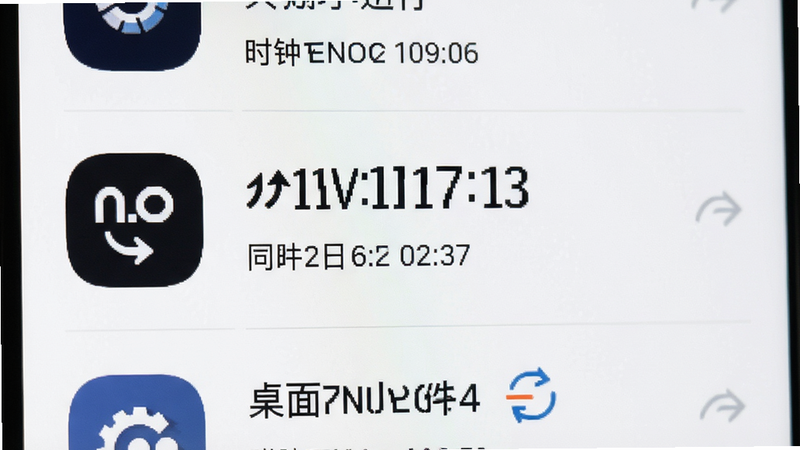 手机后台运行界面,显示“时钟Zen桌面小组件”的时间同步状态图标,布局列表式,排版紧凑,风格系统原生风,细节体现同步箭头与时间戳,画质高清,干净,无多余元素