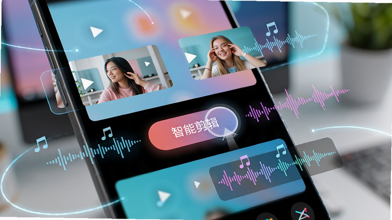 �ֻ���Ļ��д����ʾ�����ټ���APP�еġ����ܼ�������ť���������Χ�������Զ����ɵ���ƵƬ�κ����ֲ���ͼ���Ӿ�Ч�������Զ������̣�����ģ��������ͻ����Ļ���ݣ�ɫ���������ִ������񣬸���ϸ��
