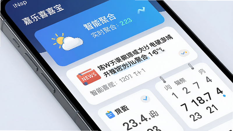 ����Ϊ�ֻ���Ļ��д��չʾ����ϲ��APP����Ϣ�ۺϽ��棬����Ϊ��Ƭʽ���У���������ͼ�ꡢ���ű�����������ڣ����Ϊ�ִ��Ƽ��У�ϸ����ʾ����ʵʱ���£������������ɾ��޶���Ԫ�أ�������ʾ�����ܾۺϡ�
