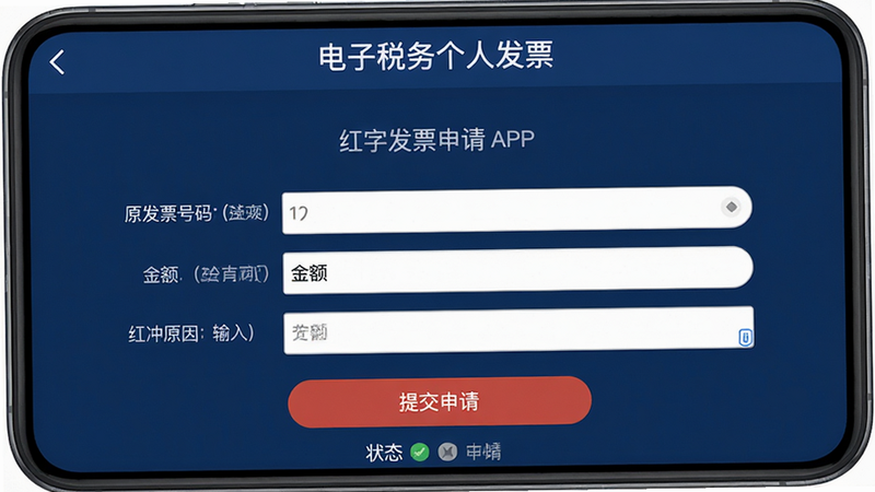 ����Ϊ������˰����˷�Ʊ��APP�еĺ��ַ�Ʊ������棬����Ϊ������д��ʽ������ԭ��Ʊ���롢�����ԭ��������Ű����½ṹ�����Ϊ����רҵ������ɫ����ϸ�ڰ������ύ���롱��ť��״̬��ʾ�����ʸ��壬�ɾ��޶���Ԫ��