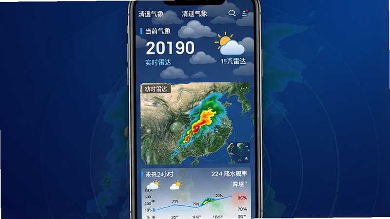 �������ֻ���Ļ���棬��ʾ��ң����APP��ҳ�档����Ϊ������ǰ����������ʾ���м��Ƕ�̬�״��ͼ���ײ���δ��24Сʱ����ͼ���Ű�������࣬�޲���������Ϊ�ִ���ƽ����ƣ��Ƽ���ǿ��ϸ�ڰ����������Ʋ������ͽ�ˮɫ�飬������ʾ����ң���󡱡���ʵʱ�״������ˮ���ʡ������ʸ��壬�ɾ����޶���Ԫ�أ�����Ϊ����ɫ���䡣