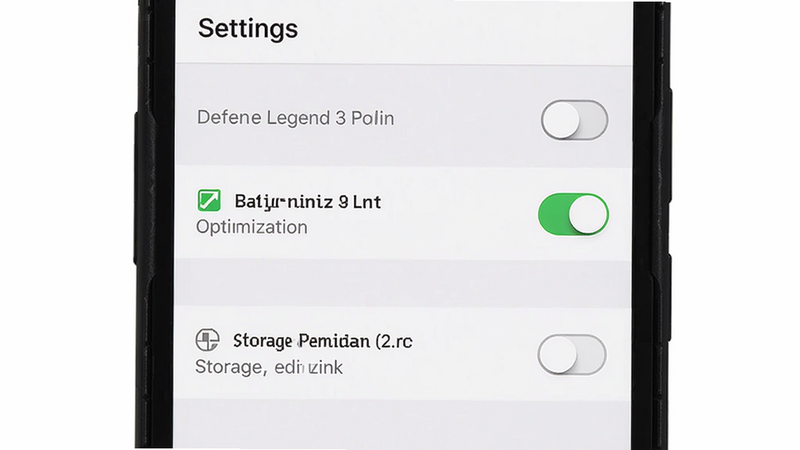 主体为Defense Legend 3 Premium手机设置界面截图,布局展示电池优化与存储权限选项,排版清晰,风格为简洁UI设计,细节包含开关按钮,画质清晰,文字包含