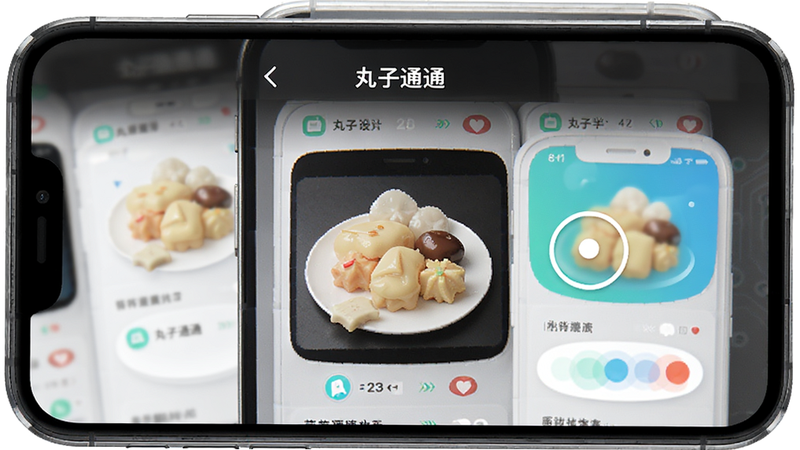 主体为丸子通通APP在手机屏幕上的运行效果,布局简洁,强调极简主义风格,排版紧凑,细节展示流畅的动画反馈,风格现代科技感,画质细腻,无多余装饰元素,文字“丸子通通”位于顶部导航栏
