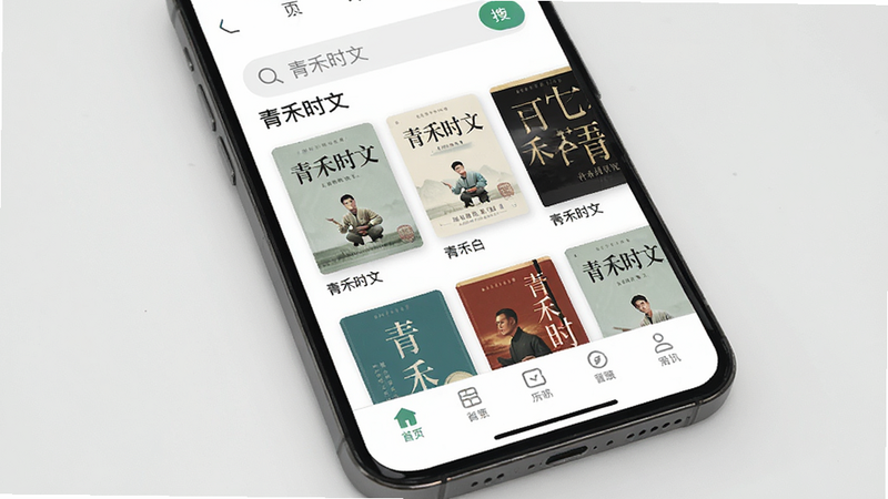 չʾ�ֻ���Ļ���棬����Ϊ���ʱ��APP��ҳ�����ּ�࣬������ʾ���������м�Ϊ�鼮�������񣬵ײ�Ϊ����������񼫼��ִ���ϸ�����������֡����ʱ�ġ������ɼ������壬�޶���Ԫ��