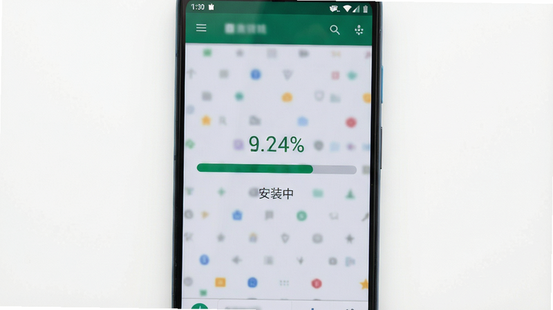 主体为安卓手机安装进度条,布局为垂直居中,排版简洁,风格为Material Design,细节包含进度百分比数字,画质高清,干净,无多余元素,文字标注