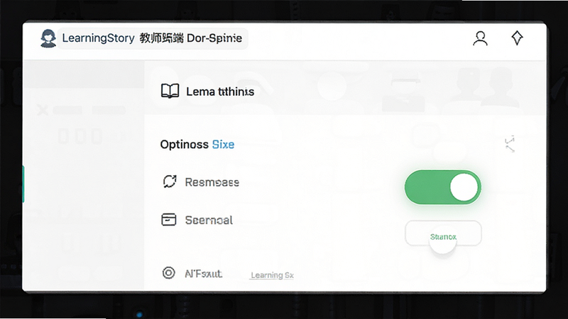 LearningStory 教师端 设置界面,显示权限管理选项,开关按钮处于开启状态,背景为白色,图标清晰,扁平化设计,高分辨率