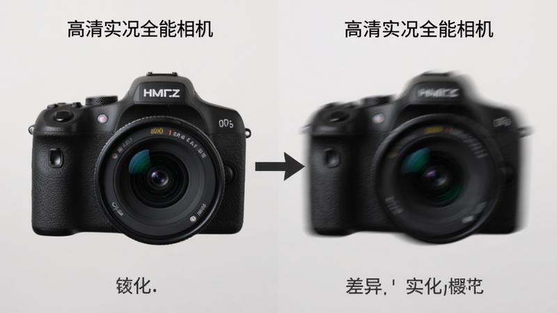 分屏对比图,左侧为普通静态照片,右侧为带有动态模糊特效的实况照片,中间用箭头连接表示转化过程,背景干净,突出