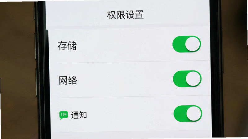 ����Ϊ�ֻ�����Ȩ�޽��棬����Ϊ��ֱ�б���չʾ�洢�����硢֪ͨȨ�޿��أ��Ű��࣬���Ϊϵͳԭ��UI��ϸ�ڰ�������״̬ͼ�꣬�����������ɾ����ڵ�������