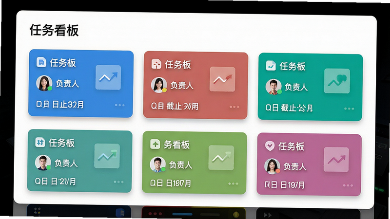 չʾ��ְ��Ӧ���ڵ����񿴰���棬����Ϊ��ɫ����Ƭʽ���֣�ÿ�ſ�Ƭ����һ�����񣬰������⡢������ͷ��ͽ�ֹ���ڣ���ɫ���ֲ�ͬ���ȼ����Ű����룬����ƽ����ϸ�ڴ��������Ӱ�������������ɾ��޶���Ԫ�أ����֡����񿴰塱�����ɼ�