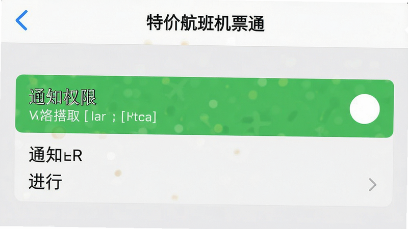 生成一张手机端设置界面示意图,展示“特价航班机票通”APP在系统设置中的权限管理页面,高亮显示“通知权限”为开启状态,界面简洁,文字清晰,背景为浅灰色,无其他干扰元素,高清细节