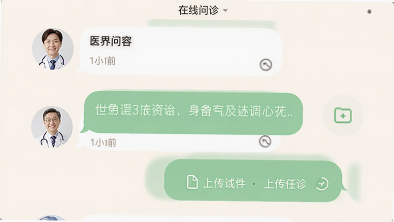 ����Ϊҽ����APP����������������棬����Ϊ�Ի��������ҷֲ����Ű�����Ķ�ϰ�ߣ����Ϊ���ů�׵�ɫ��ϸ�ڰ���ҽ��ͷ����Ϣʱ������ϴ��ļ���ť�����������������Ѻã��޸��Ӳ˵��ڵ�