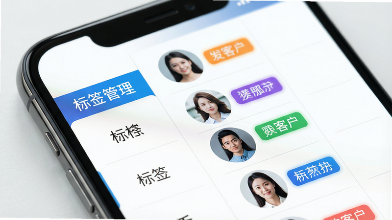 �ֻ�������д��չʾ�ͻ���ǩ����ҳ�棬���Ϊ��ǩ�����Ҳ�Ϊ�ͻ�ͷ���б���ÿ��ͷ�����в�ɫ��ǩ�������������Ű����򣬷�����¼�࣬ϸ�ھ��£�����4k���ɾ������ң����֡���ǩ������������ʾ