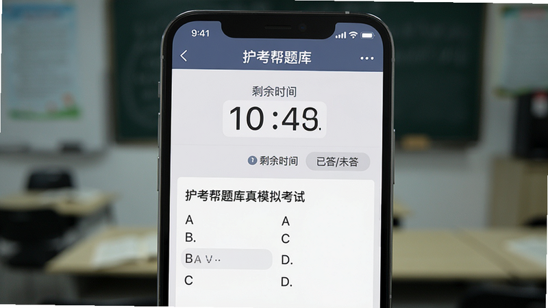 չʾ����������⡱ȫ��ģ�⿼�Խ��棬�ֻ���Ļ������ʾ����ʱ�����·��ǵ��͵ĵ�ѡ����Ŀ��ѡ��A/B/C/D�������롣����Ϊǳ��ɫ��ͻ����Ļ���ݡ�����ģ����ʵ������Χ���Ű��Ͻ������רҵ���࣬ϸ�ڴ���ʾ��ʣ��ʱ�䡱�͡��Ѵ�/δ��ͳ�ƣ����ʸ��壬�ɾ����޶���Ԫ��