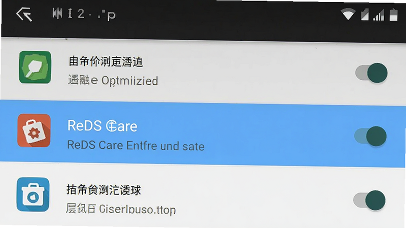 安卓手机设置界面截图,主体是电池优化列表,高亮显示 ReDS Care 应用,布局为列表形式,风格系统原生,细节包含开关状态图标,画质清晰,干净,无多余元素
