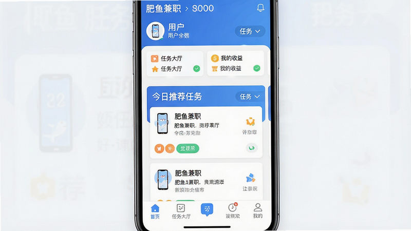 ����һ�Ÿ����ֻ�APP�����ͼ������Ϊ�������ְ��Ӧ����ҳ���������࣬������ʾ�û�����������б����м�ͻ���������Ƽ����񡱿�Ƭ���ײ�Ϊ���������������ִ���Լ����ɫΪ��ɫ����ϸ�����������ʸߣ��޶���Ԫ�أ����ְ����������ְ��������������������ҵ����桱