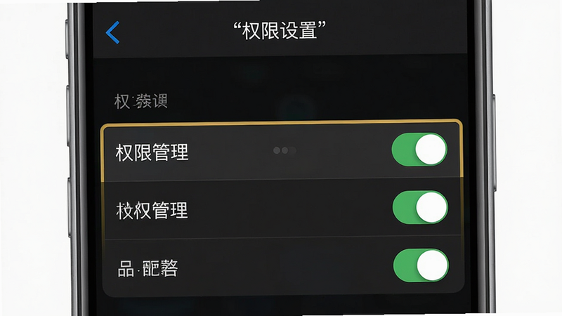 主体为手机设置界面截图,高亮显示“权限管理”部分,布局清晰,排版规范,风格系统原生UI,细节展示开关状态,高清画质,无多余弹窗,文字“权限设置”加引号