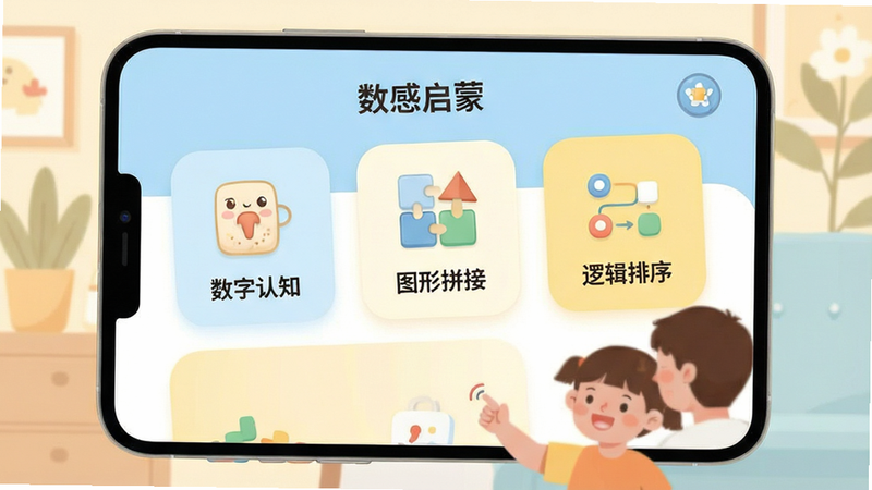 һ�Ÿ����ƽ�����Ľ�����������չʾͼ������Ϊ���������ɡ�APP������Ļ���棬�������࣬������������֪������ͼ��ƴ�ӡ������߼����򡱵Ⱥ��Ĺ������ͼ�꣬�Ű���ô�Բ�ǿ�Ƭʽ��ƣ����������ܰ��ɫ������͵ĵ�����ǳ��Ϊ����ϸ�ڴ��������ӻ�������ܰ�У������������޶���Ԫ��