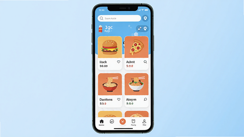 ����Ϊ�ֻ���Ļ���棬��ʾ��������ʵ�ݶ�APP��ҳ������Ϊǳ��ɫ���䣬����չʾ��������̼ҿ�Ƭ������������������������ͼ�꣬�������������Ͷ�λͼ�꣬�ײ�Ϊ�����������Ϊ��ƽ��UI��ƣ�ϸ�����������ʸ��壬�ɾ��޶���Ԫ��
