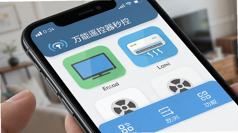 ����Ϊ�����ֻ���Ļ����ʾ������ң������ء�APP���棬����������������ʾ�ź�ǿ�ȣ��в�Ϊ���üҵ�ͼ�꣨���ӡ��յ������ײ�Ϊ���ܲ˵������Ϊ�ִ���ƽ��UI��ƣ�ϸ�ڷḻ�����廭�ʣ��ɾ��޶���Ԫ��