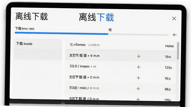 主体为离线下载界面,布局显示下载进度条和已下载列表,风格简洁实用,细节完整,画质高清,干净,无多余元素,文字“离线下载”清晰可见
