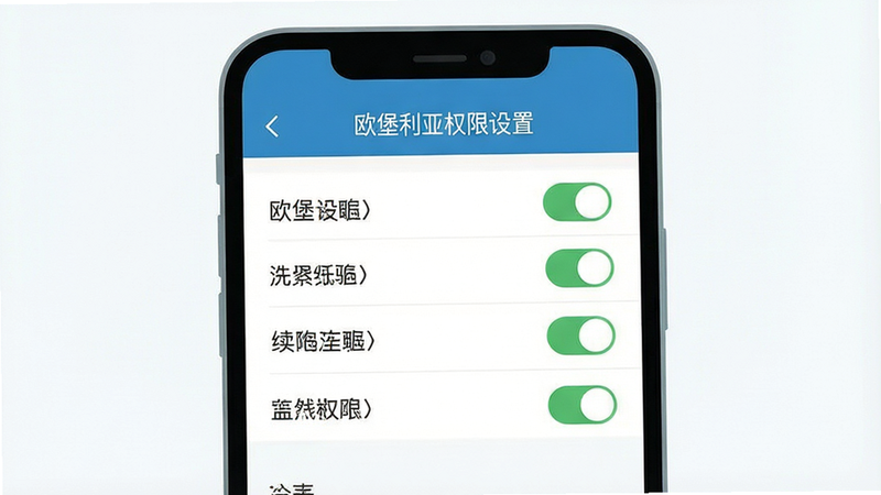 一张展示手机设置权限界面的示意图,主体为手机屏幕,布局清晰,排版简洁,风格扁平化,细节展示权限开关状态,画质清晰,干净,无多余元素,包含文字
