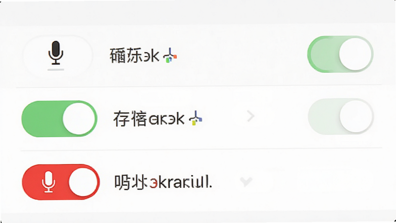 XSay移动端权限设置界面,显示麦克风、存储等权限开关,红色高亮麦克风权限,背景白色,UI简洁,文字清晰,风格实用,细节准确,画质清晰,干净,无多余元素