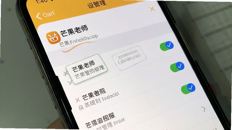主体为手机设置界面,显示“芒果老师”权限管理页,布局为列表形式,排版清晰,风格为系统原生UI,细节处勾选状态明确,画质真实,干净,无多余元素