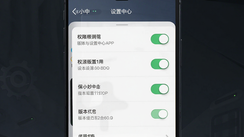 主体为保小妙APP的设置与权限界面,布局为列表式菜单,排版垂直分布,风格极简科技,细节显示权限开关和版本信息,画质清晰,干净,无多余元素,文字显示
