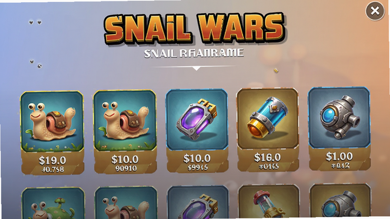 Snail Wars �ڹ��̵���棬չʾ����Ƥ���͵��߼۸񣬲���������ͼ�꾫�£�����Ϊ��ͽ��䣬��ǿ�Ƶ�����������Ʒչʾͼ