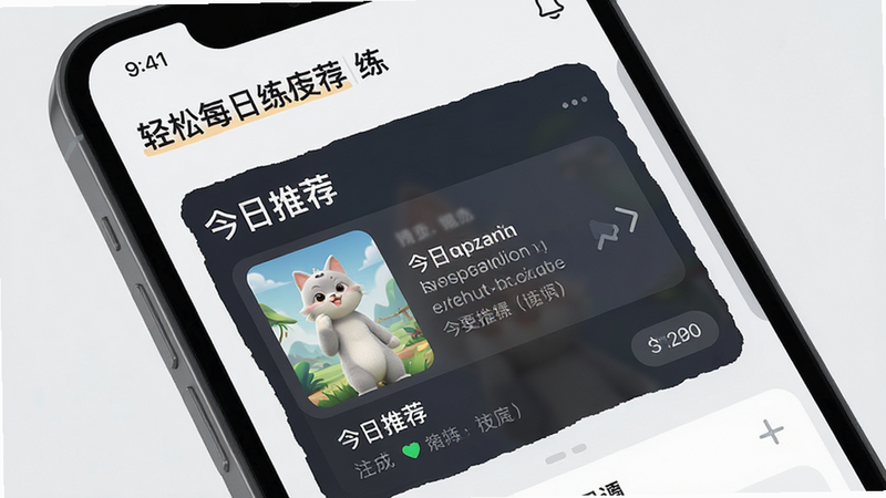 主体为手机界面特写,展示“轻松每日练”APP的智能推荐模块,布局清晰,突出“今日推荐”区域,排版整齐,风格现代简约,细节丰富,画质清晰,干净无多余元素