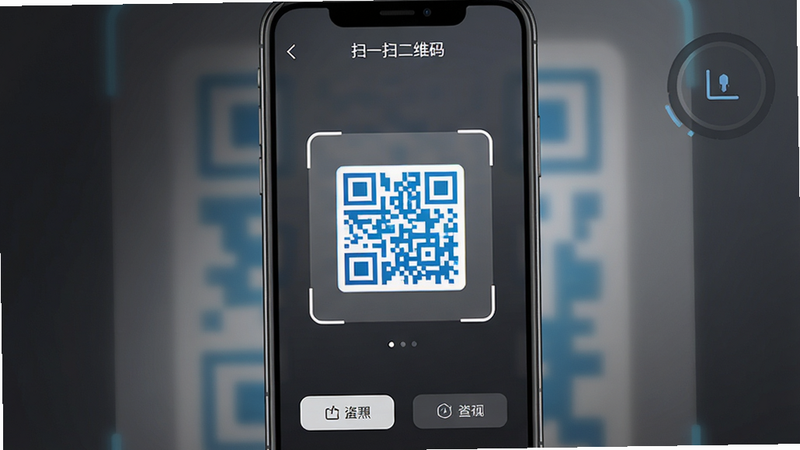 һ��չʾ��ɨһɨ��ά�롱Ӧ�ý���ĸ����ֻ���Ļ��ͼ����Ļ������ʾ��һ��������ȡ����ȡ��������һ�����ڱ�ʶ�����ɫ��ά�룬���涥���С�ɨһɨ��ά�롱�����ֱ�ʶ���ײ��м��Ĺ��ܰ�ť������Ϊ���ɫ���䣬������Ƽ���ǿ��UI��Ƽ���ִ��������������޶���װ��Ԫ��