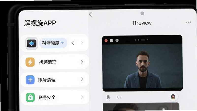 ������APP���ý��棬��ʾ��Ƶ������ѡ�񡢻����������˺Ű�ȫ��ѡ������࣬ͼ����������ɫ��ͣ����ֺ�������񼫼�ϸ�ھ��£����ʸ��壬�ɾ����޶���Ԫ�أ���������+Ԥ��ͼ