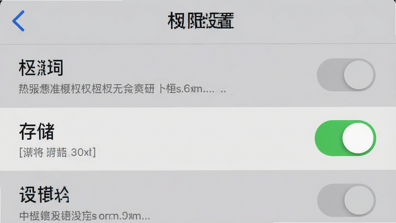 主体为手机设置界面截图,显示权限管理列表,高亮显示
