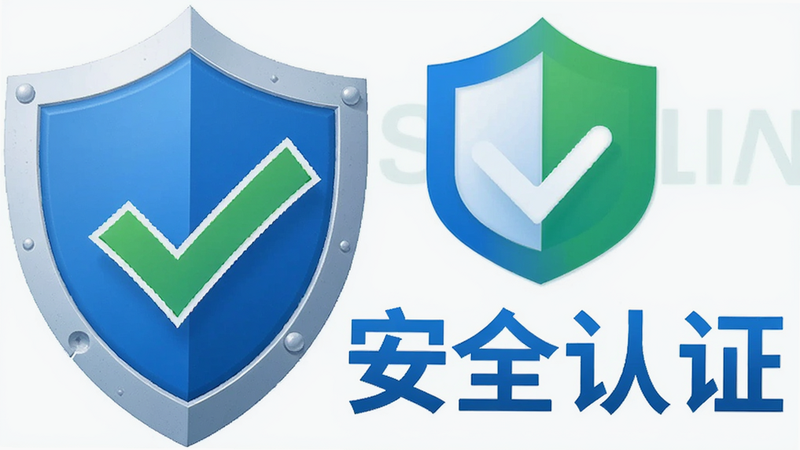 展示盾牌图标与对勾,文字标注“安全认证”,背景为软件Logo,风格信任感强,色彩蓝绿,画质清晰,无多余装饰