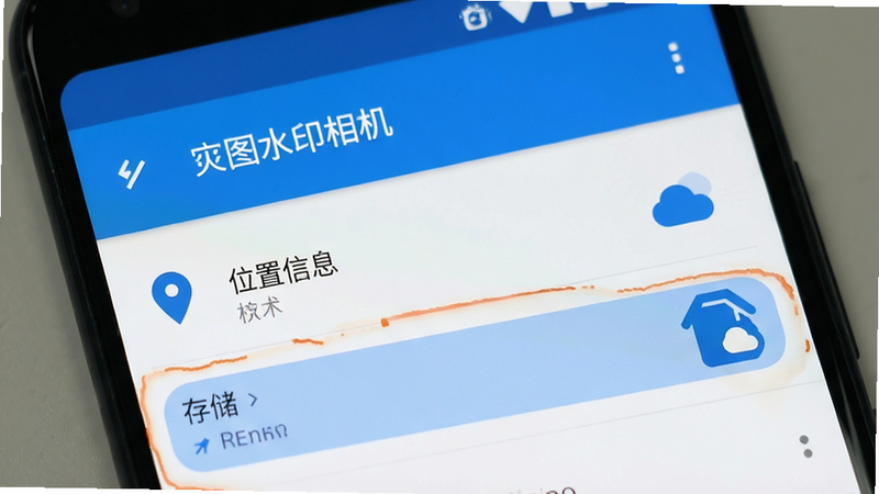 主体为安卓手机设置界面,展示“炅图水印相机”权限管理页面,重点高亮“位置信息”和“存储”权限,布局清晰,风格系统原生UI,细节准确,画质高清,干净无多余元素